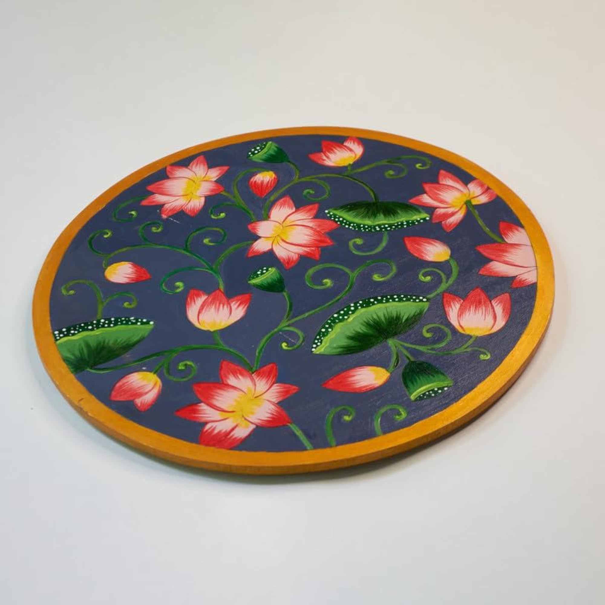 Pichwai Lotus Wall Plate Round Shape - Blue